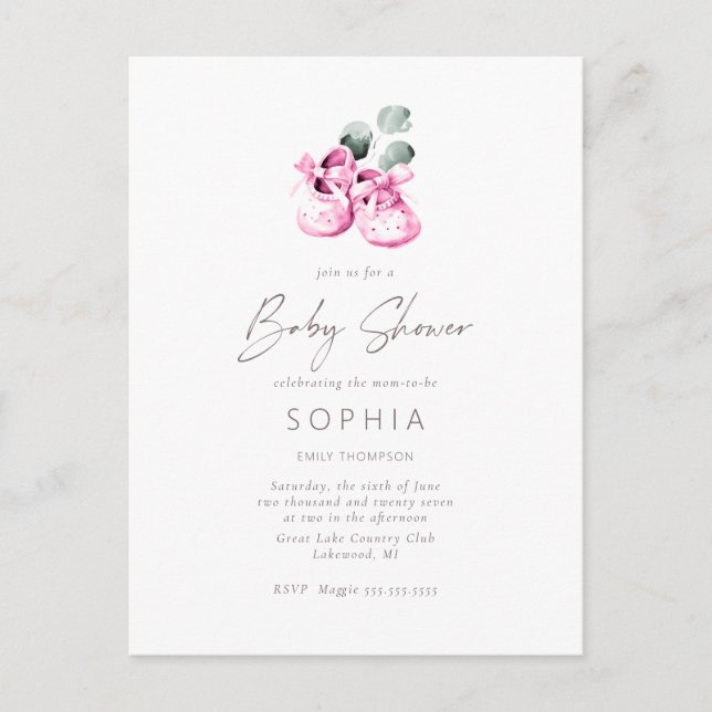 Pink baby shoes delicate Baby Shower Postcard (Front)