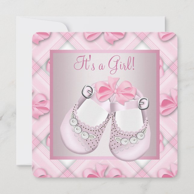 Pink Baby Shoes Pink Baby Girl Shower Invitation (Front)