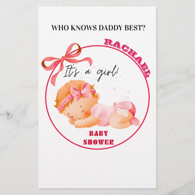 Pink Baby Shower, Baby Girl Shower Party Game (Front)