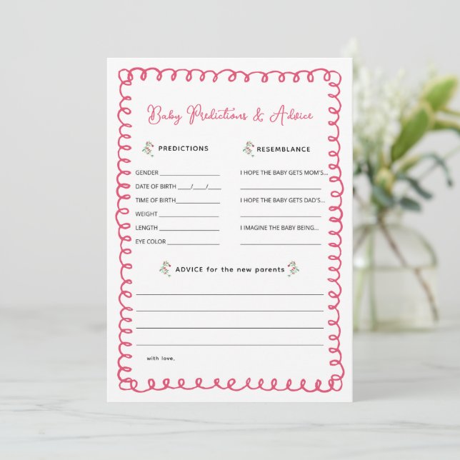 Pink Baby Shower Baby Prediction and Advice Cards (Standing Front)
