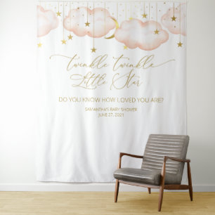 Pink Baby Shower Backdrop, Twinkle Little Star Ban Tapestry