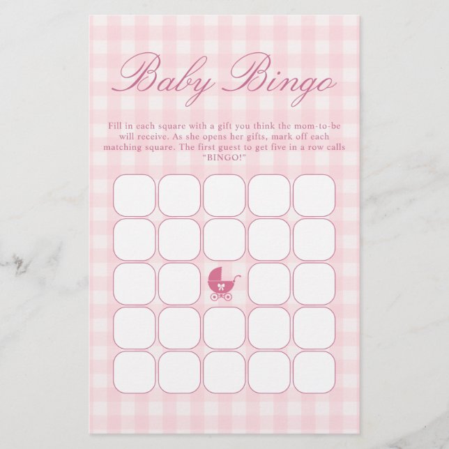 Pink Baby Shower Bingo Game (Front)