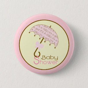 Pink Baby Shower Button - Umbrella