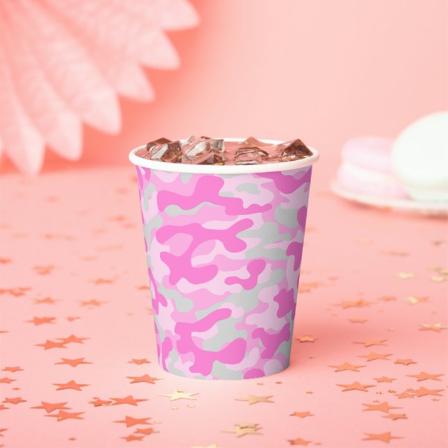 Pink Baby Shower Camo  Paper Cups (Insitu)