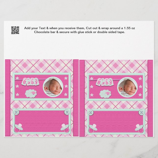 Pink Baby shower Candy Bar Wrappers Party Favours (Front)