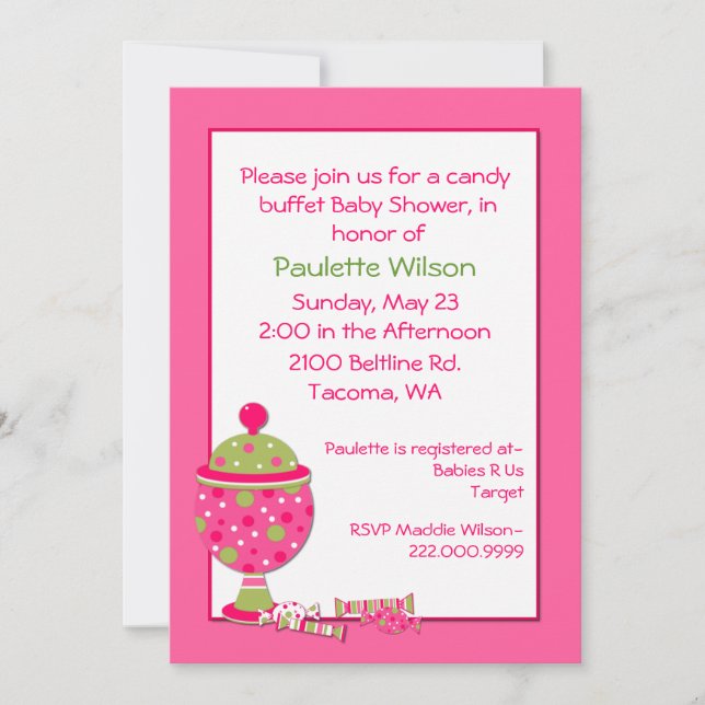 Pink Baby Shower Candy Buffet Invitation (Front)
