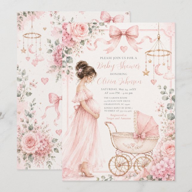 Pink Baby Shower Celebration Invitation (Front/Back)