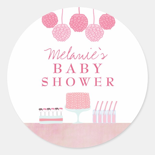 Pink Baby Shower Dessert Table Tag Label Sticker (Front)