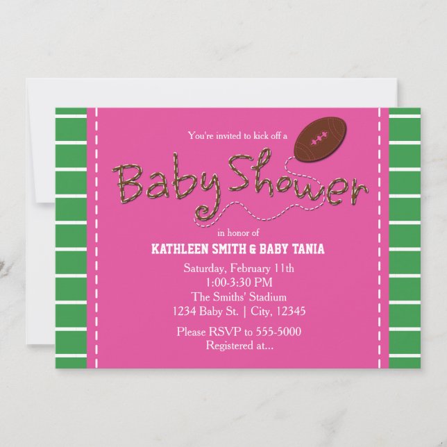 PINK BABY SHOWER FOOTBALL Sports Party Invitation (Front)