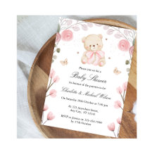 Pink Baby Shower Girl Teddy Bear Invitation