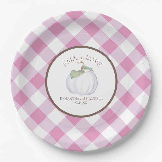 Pink Baby Shower Girl Watercolor Pumpkin Paper Plate (Front)