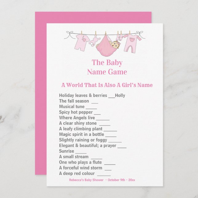 Pink Baby Shower Guessing Game Invitation (Front/Back)