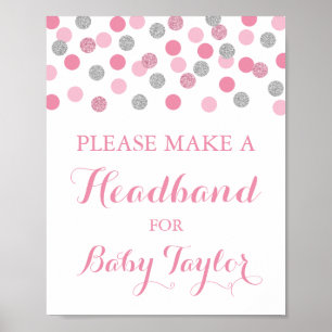 Pink Baby Shower Headband Station Sign Poster