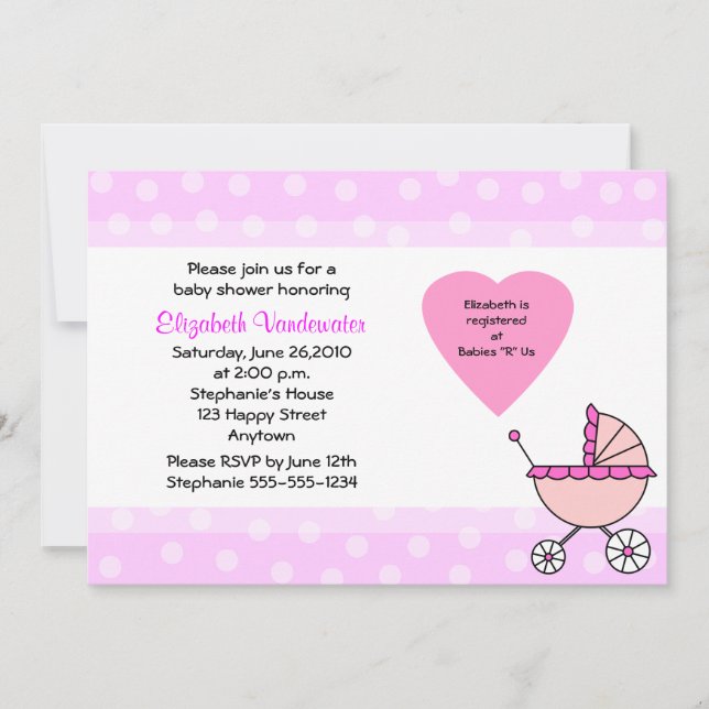 Pink Baby Shower Invitation Carriage Invitation (Front)