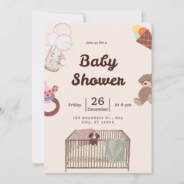 Pink Baby Shower Invitation | Cute & Elegant  (Front)