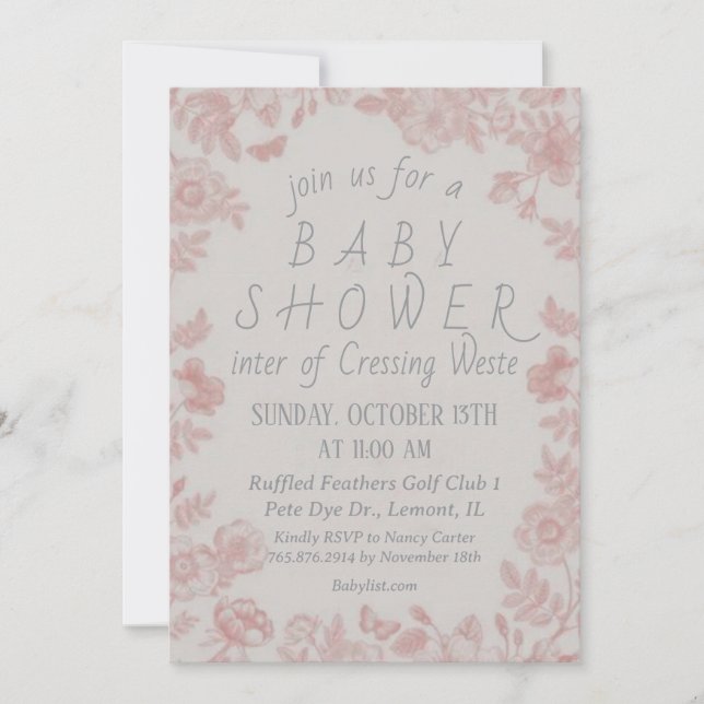 Pink Baby Shower Invitation Template Invitation (Front)