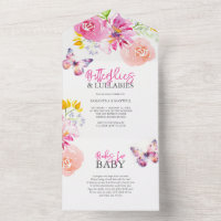 Pink Baby Shower Invitations | Flowers & Butterfly
