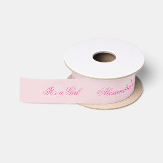 Pink Baby Shower It's a Girl Elegant Calligraphy Satin Ribbon