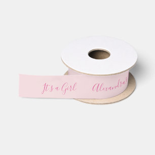 Pink Baby Shower It's a Girl Modern Script Girly Satin Ribbon