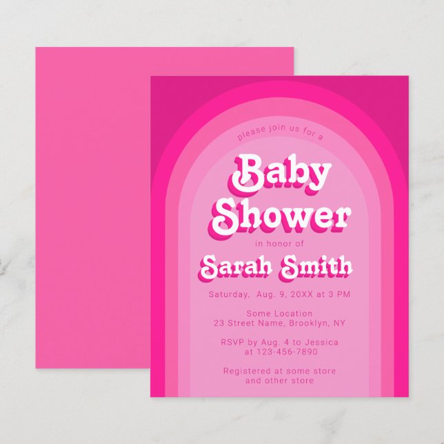 Pink Baby Shower Retro Arch Budget Girl Invitation (Front/Back)