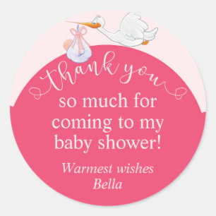Pink Baby Shower Stork Thank You Sticker