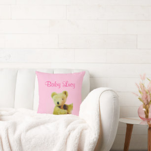 Pink Baby Shower Teddy Bear Throw Pillow