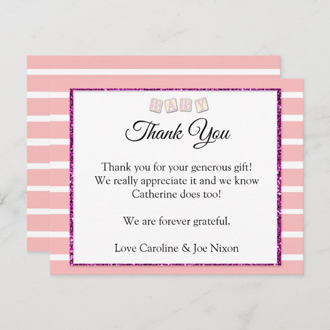 Pink Baby Shower Thank You Card (Front/Back)
