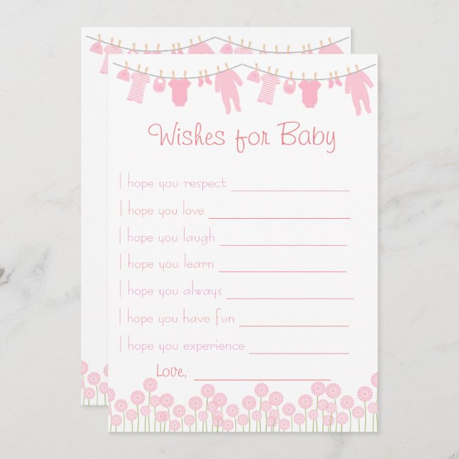 Pink Baby Shower Wishes For Baby Game Invitation (Front/Back)