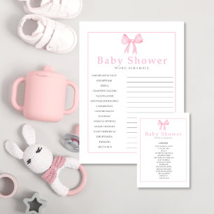 Pink Baby Shower Word Scramble Answer Sheet–Print Custom Letterhead