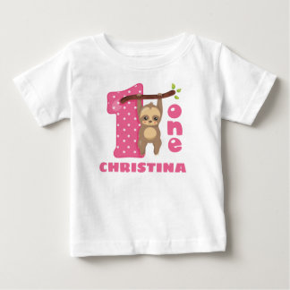 Pink Baby Sloth 1st Birthday T-Shirt