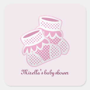 pink baby socks square sticker