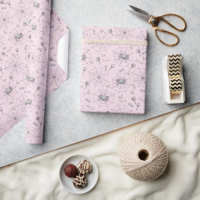 Pink Baby Spider Halloween Wrapping Paper (Crafts)