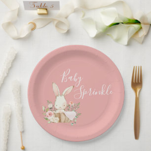 Pink Baby Sprinkle Script Baby Shower Paper Plate