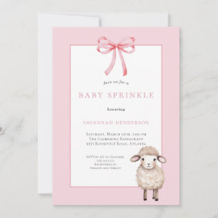 Pink Baby Sprinkle with Bow & Cute Lamb Invitation