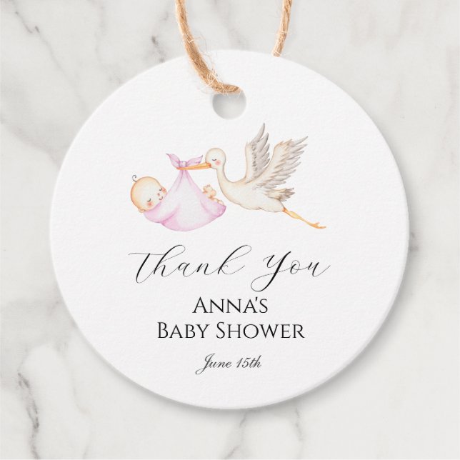 Pink Baby Stork Favour Tag (Front)