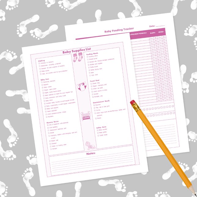 Pink Baby Supplies List and Feeding Tracker (Creator Uploaded)