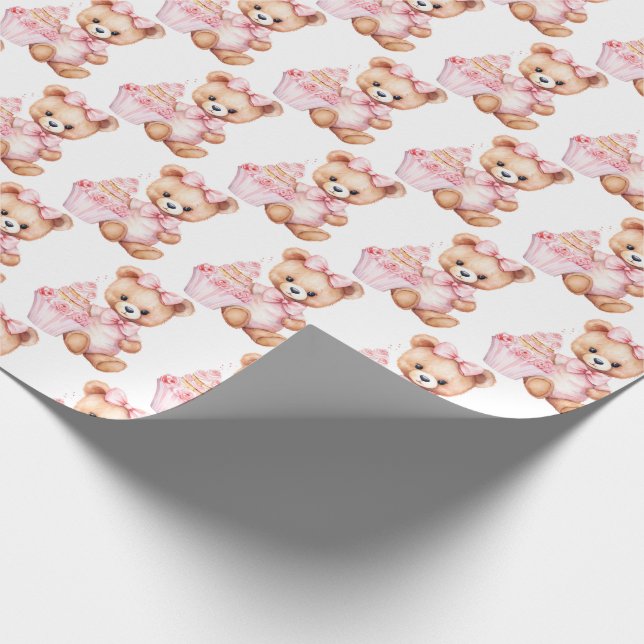 Pink Baby Toddler Teddy Bear Gift Wrapping Paper (Corner)