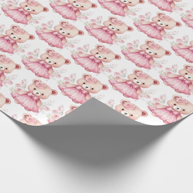 Pink Baby Toddler Teddy Bear Gift Wrapping Paper (Corner)