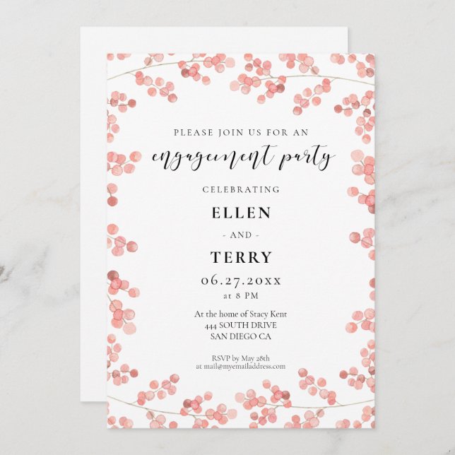 Pink Baby's Breath Floral Engagement party Invitation (Front/Back)