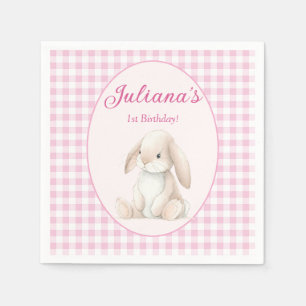 Pink Babys First Birthday Bunny Napkins