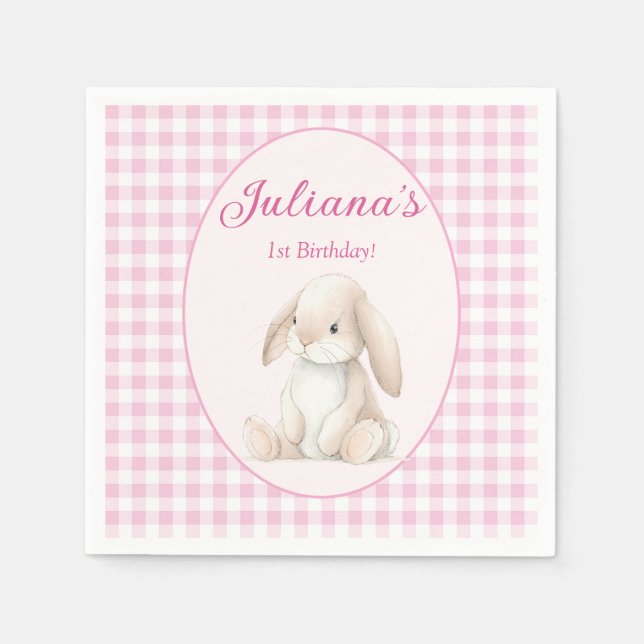 Pink Babys First Birthday Bunny Napkins (Front)