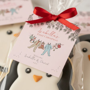 Pink Baby's First Christmas Holiday Gift Tags