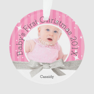Pink Baby's First Christmas Large Photo Ornament