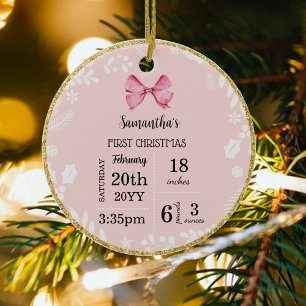Pink Baby's First Christmas Photo Double Sided Ceramic Tree Decoration