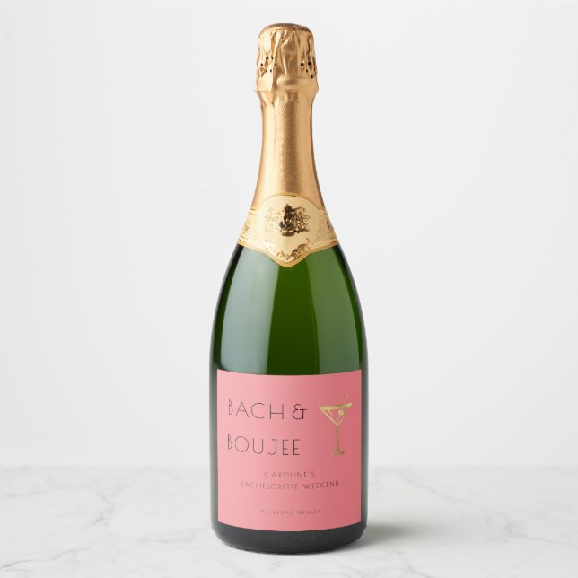 Pink Bach and Boujee Bachelorette Party Sparkling Wine Label (Front)