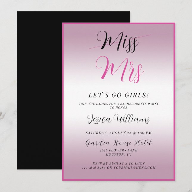 Pink Bachelorette Invitation (Front/Back)