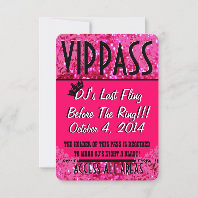 Pink Bachelorette Party VIP PASS Invitation (Front)