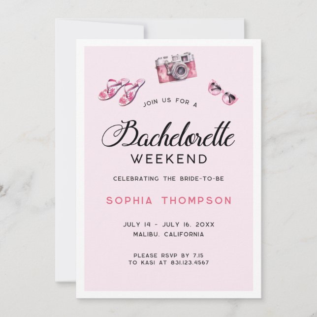 Pink Bachelorette Weekend Itinerary Invitation (Front)