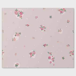 Pink background and ditsy roses wrapping paper