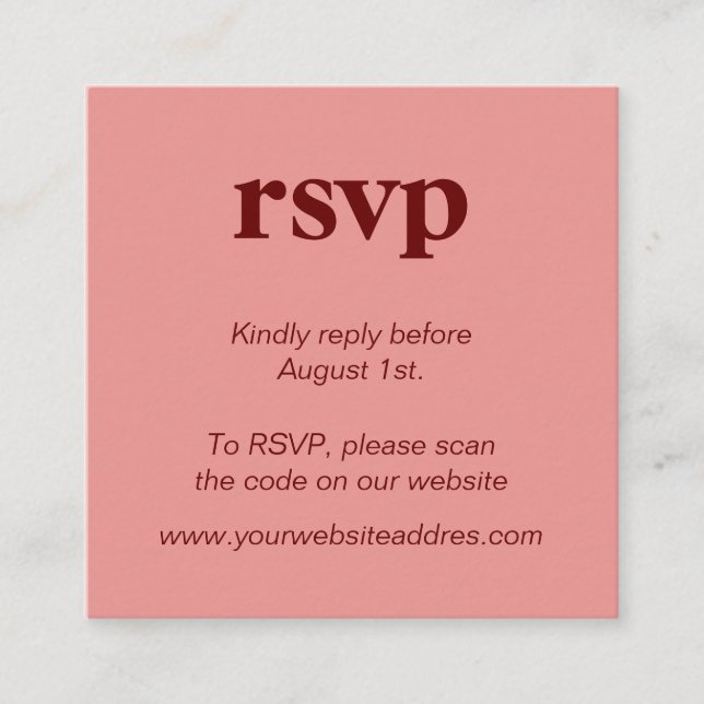 Pink background, bold typography RSVP Enclosure Card (Front)